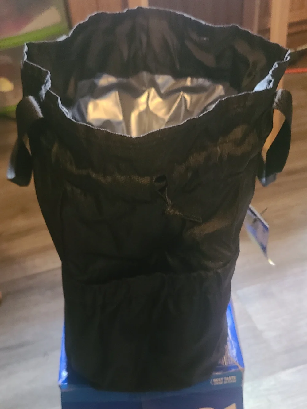 Tybee Island Georgia Black Drawstring Insulated Cooler Bag with Lighthouse